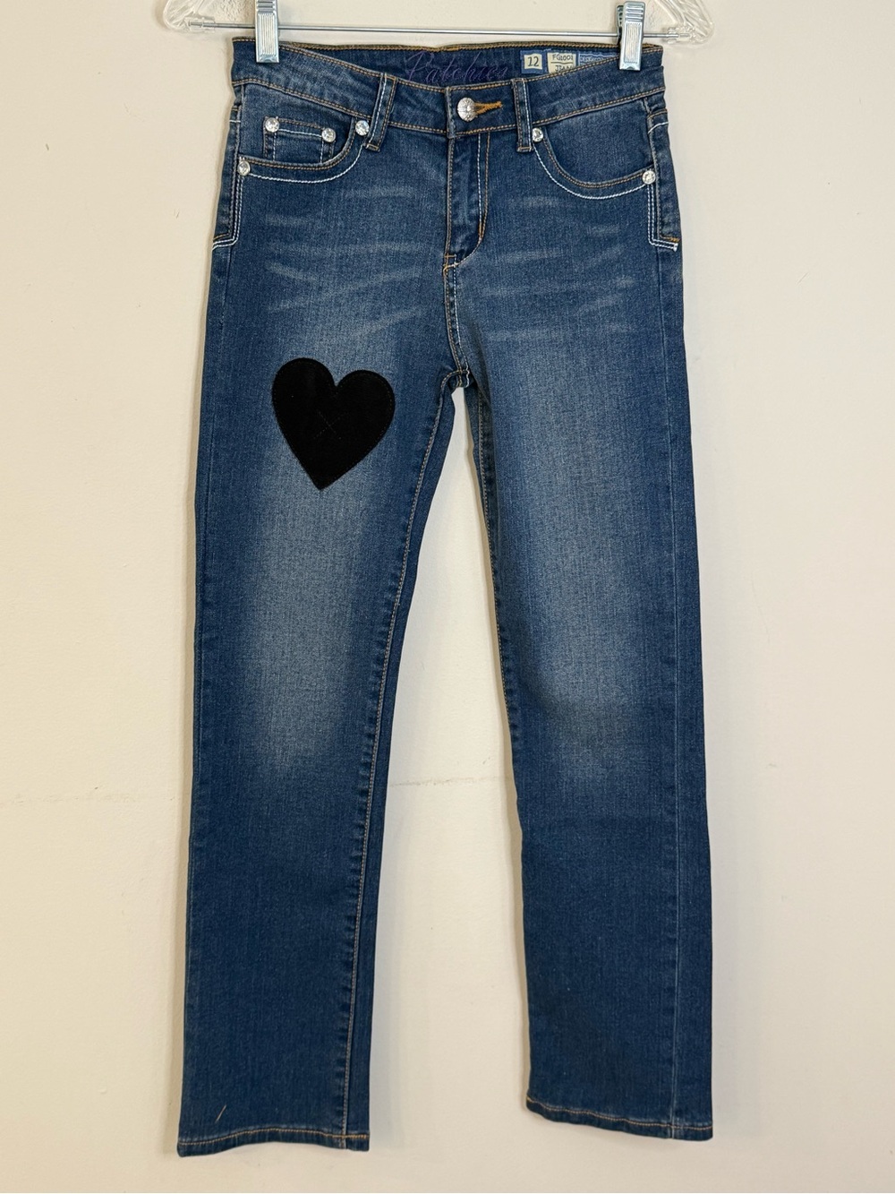 Girls' Blue Denim Jeans with Black Heart Patch